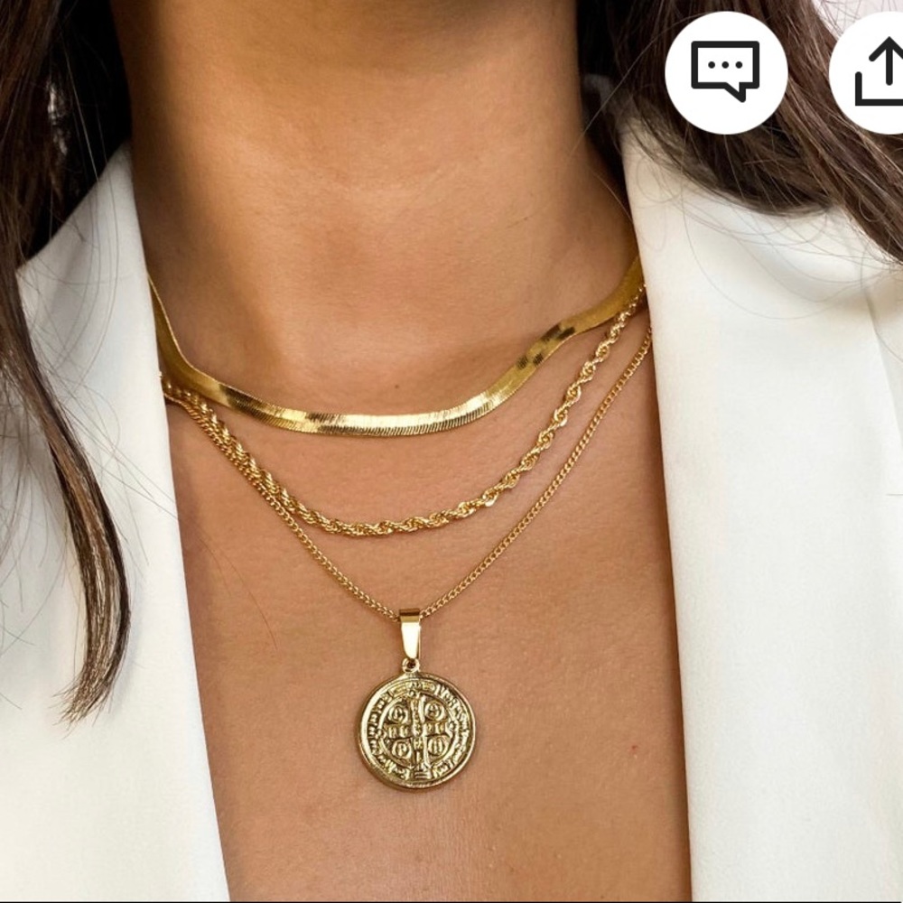 2 separate gold necklaces, rope and herring bone